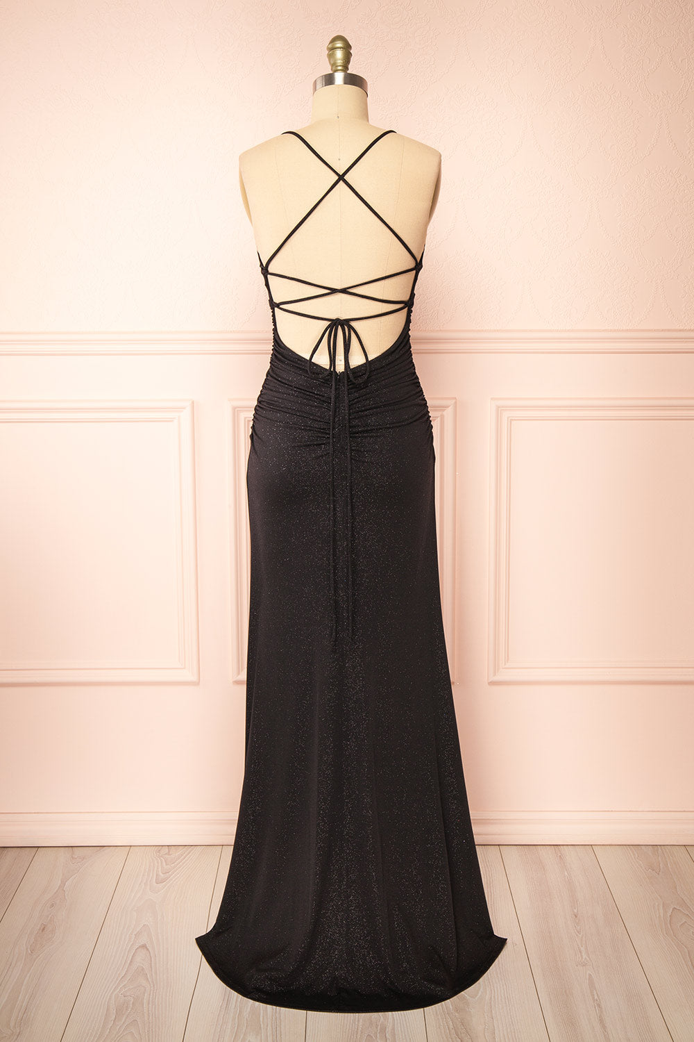 Samira Black Sparkly Mermaid Maxi Dress w/ Slit | Boutique 1861 back view