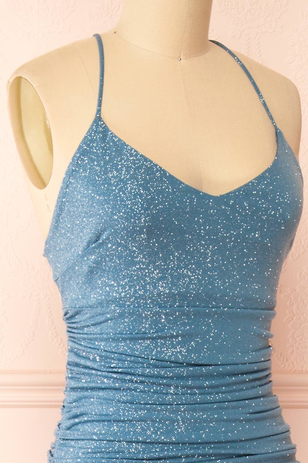 Samira Blue Grey Sparkly Mermaid Maxi Dress w/ Slit | Boutique 1861 side