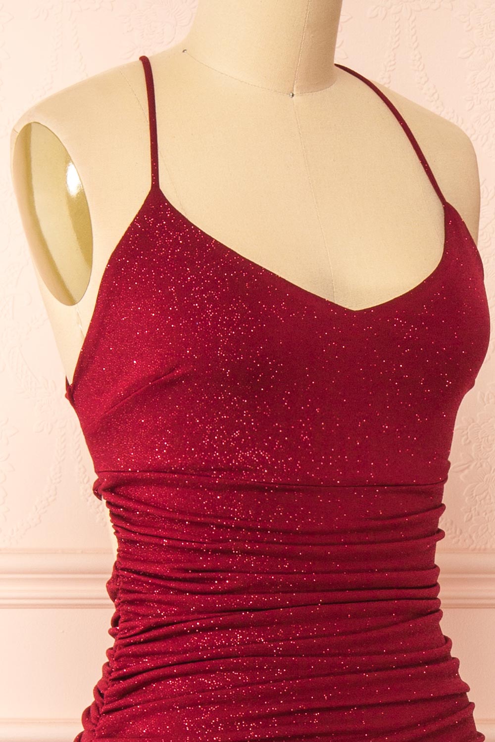 Samira Burgundy Sparkly Mermaid Maxi Dress w/ Slit | Boutique 1861 side