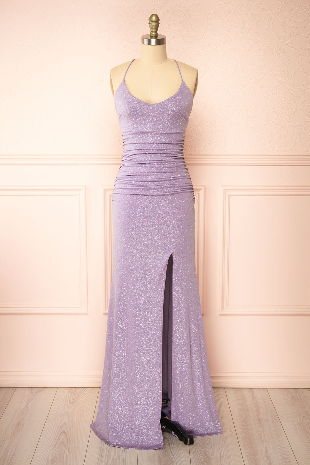 Samira Lavender Sparkly Mermaid Maxi Dress w/ Slit | Boutique 1861 front view