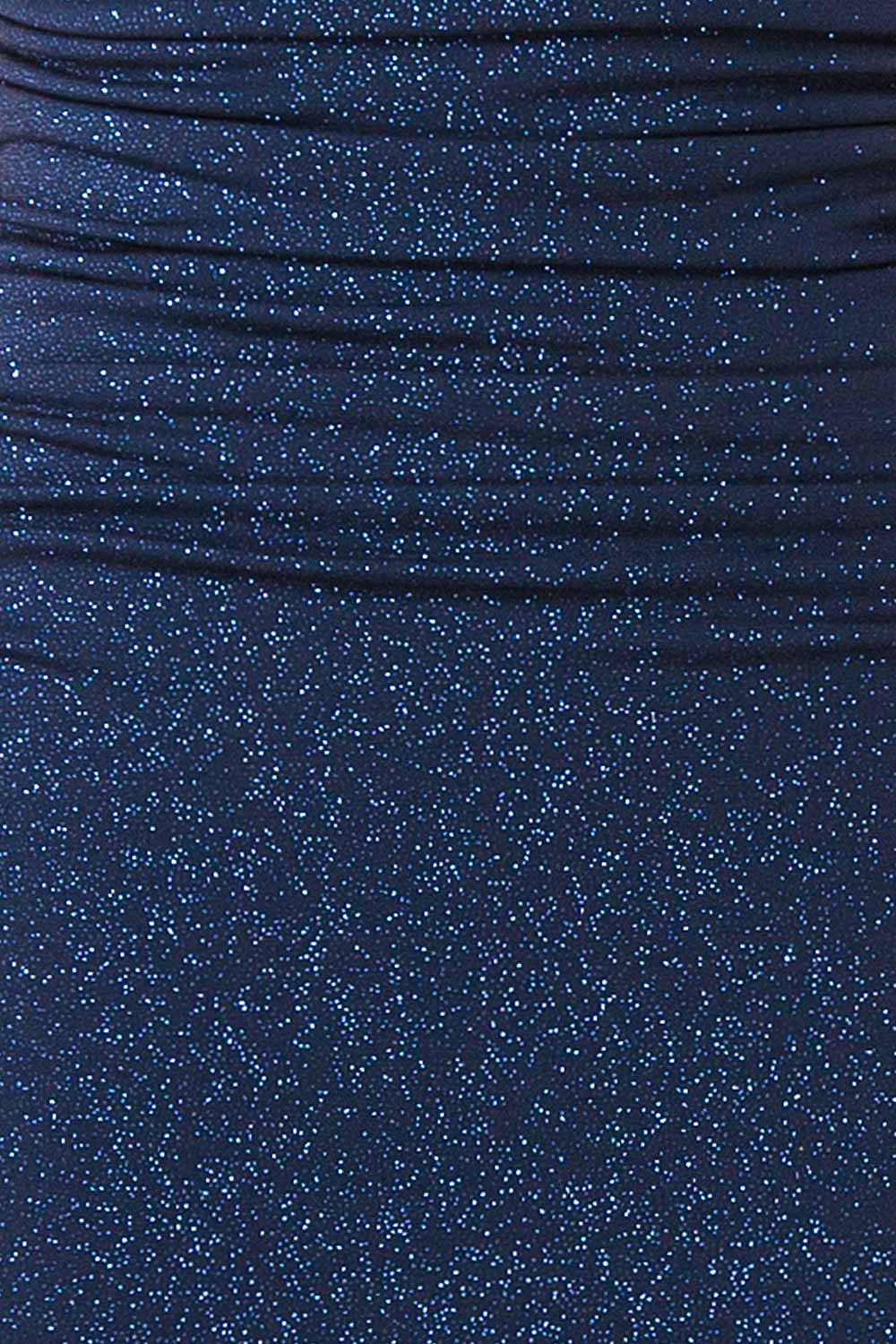 Samira Navy Sparkly Mermaid Maxi Dress w/ Slit | Boutique 1861 fabric