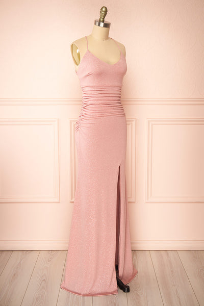 Samira Pink Sparkly Mermaid Maxi Dress w/ Slit | Boutique 1861  side view
