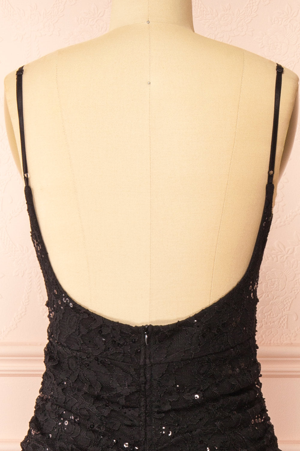 Samy Black Sparkly Lace Mermaid Dress w/ Slit | Boutique 1861 back