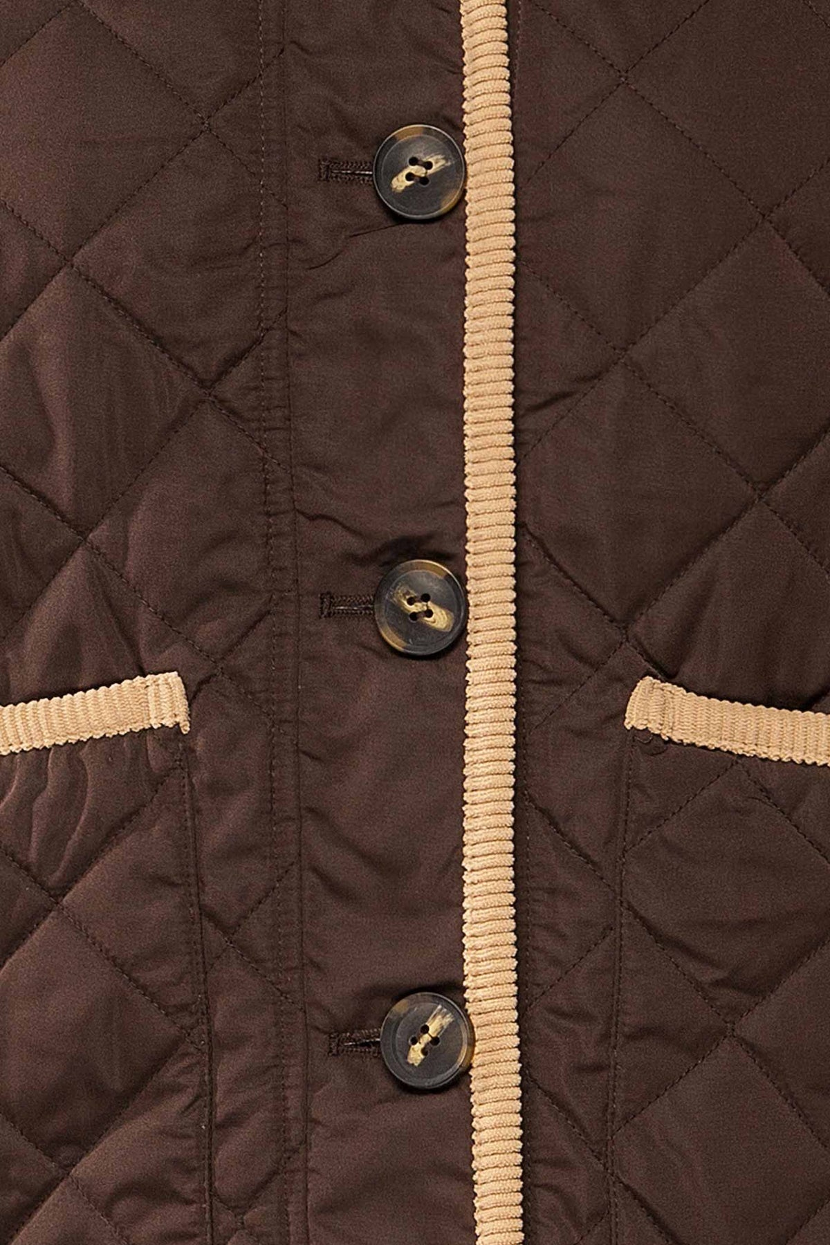 fabric view of Sancerre Brown Quilted Jacket with Corduroy Contrast at La petite garçonne