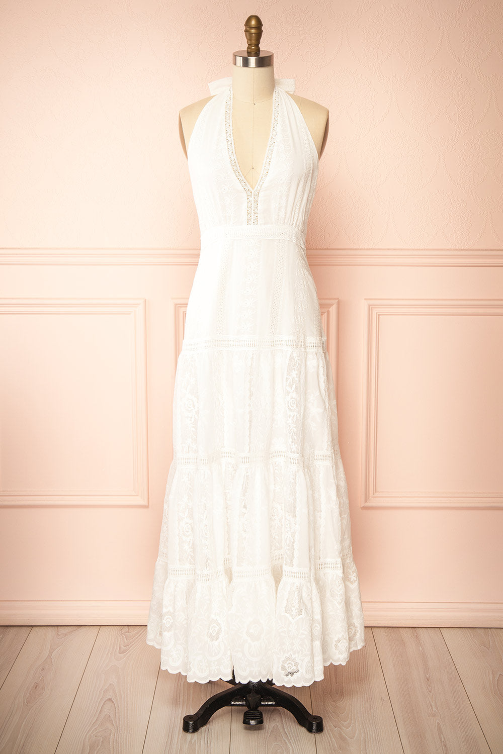 Sandos Ivory Halter Maxi Dress with Lace | Boutique 1861 front view