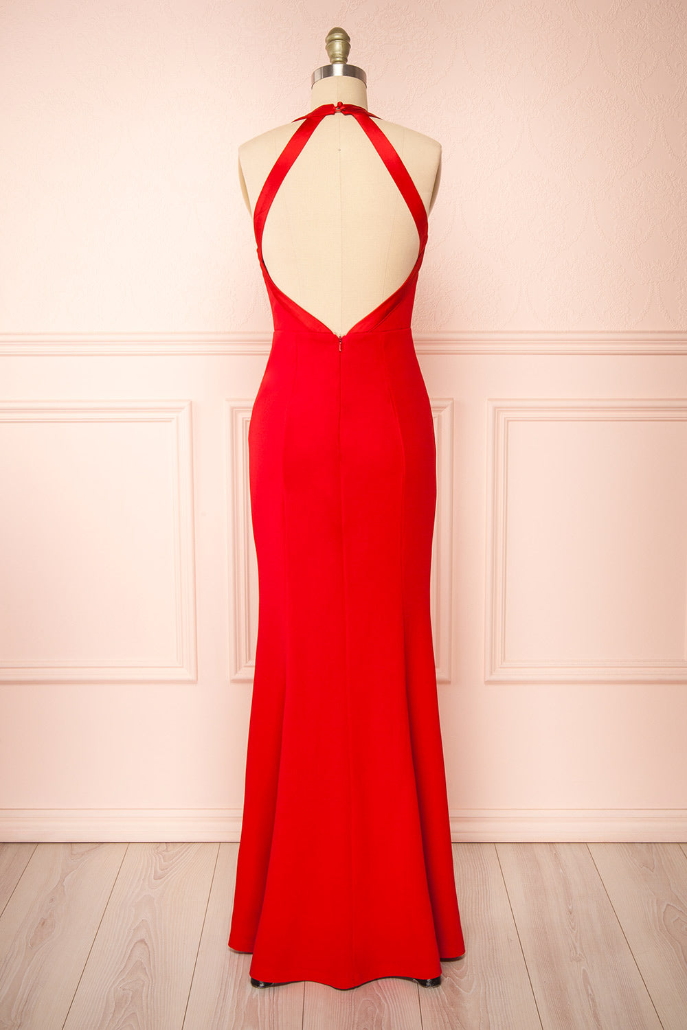 Sandra Red Halter Mermaid Maxi Dress w/ Open Back | Boutique 1861 back view