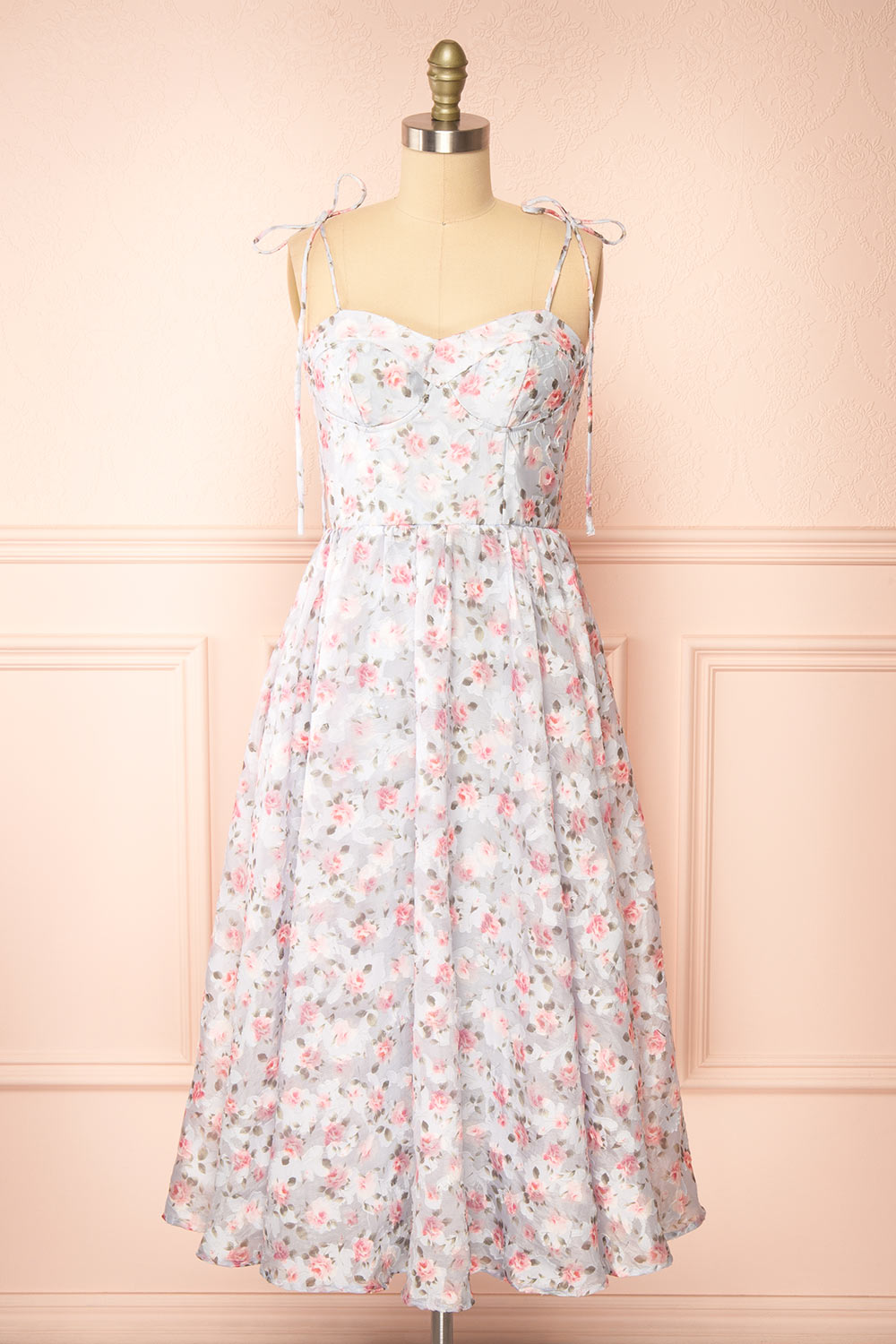 Saphira Blue Bustier Floral Midi Dress | Boutique 1861 front view