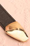 Saraid Black Elastic Belt w/ Gold Hook Buckle | Boutique 1861 flat close-up