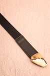 Saraid Black Elastic Belt w/ Gold Hook Buckle | Boutique 1861 flat view