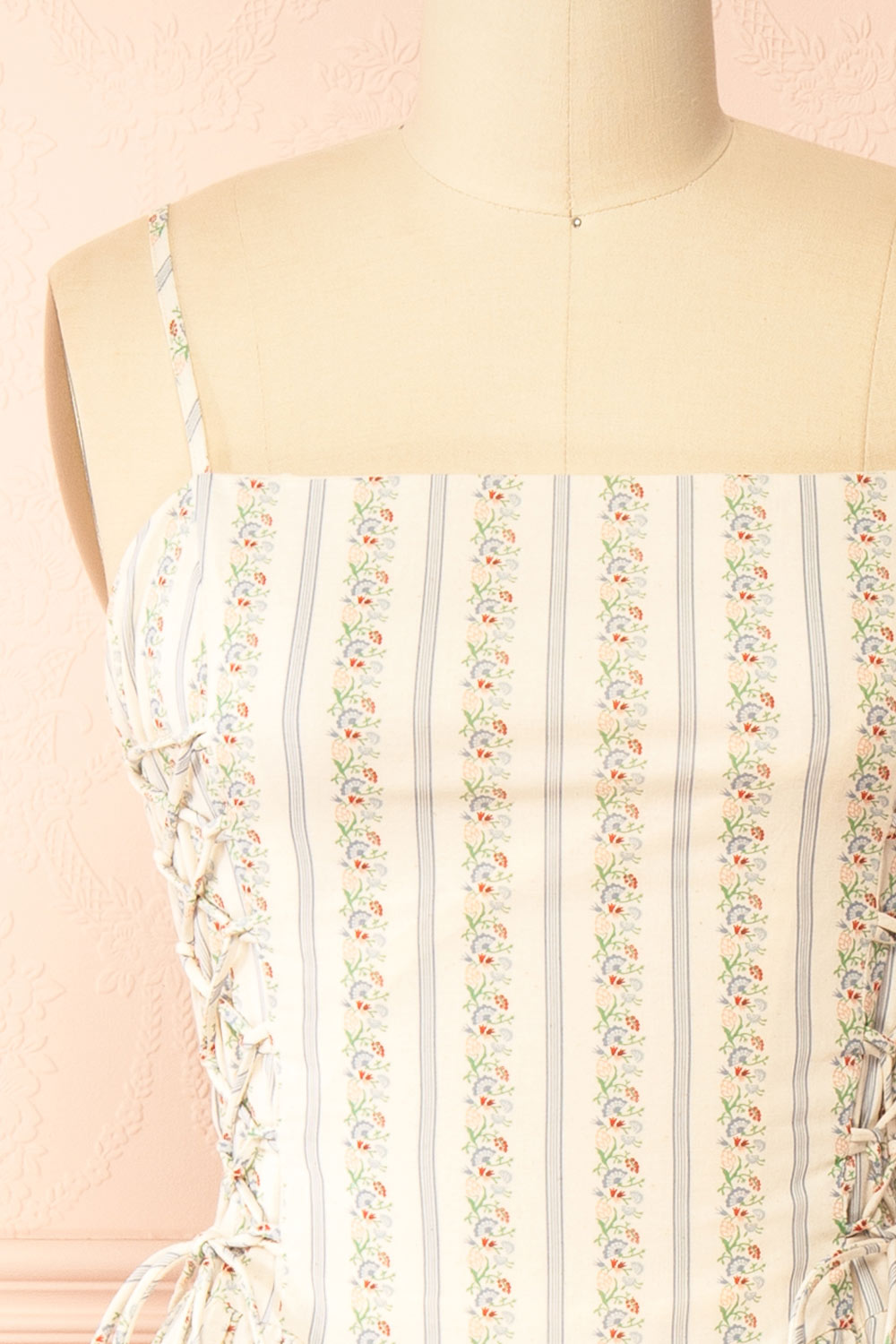 Saratou Floral Stripe Maxi Dress with Side Lace-Up Detail | Boutique 1861 front