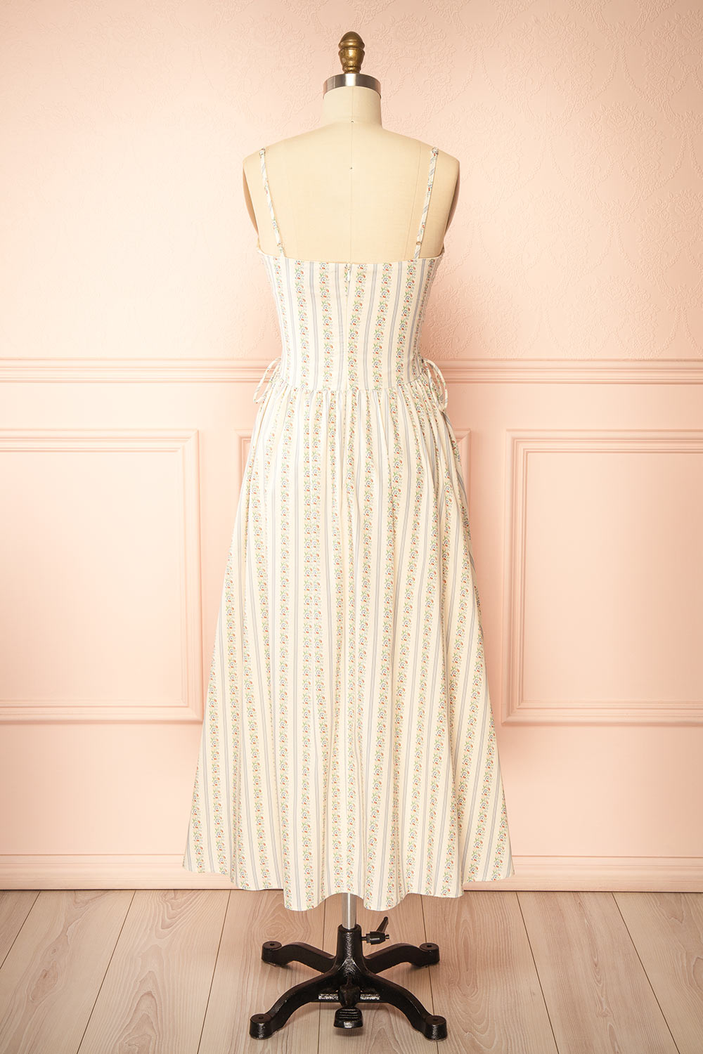 Saratou Floral Stripe Maxi Dress with Side Lace-Up Detail | Boutique 1861 back view