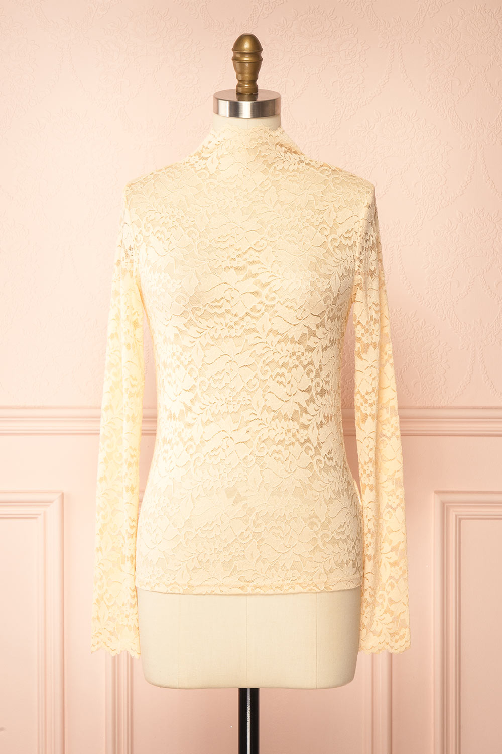 Sarida Beige Sheer Fitted Lace Top | Boutique 1861 front view