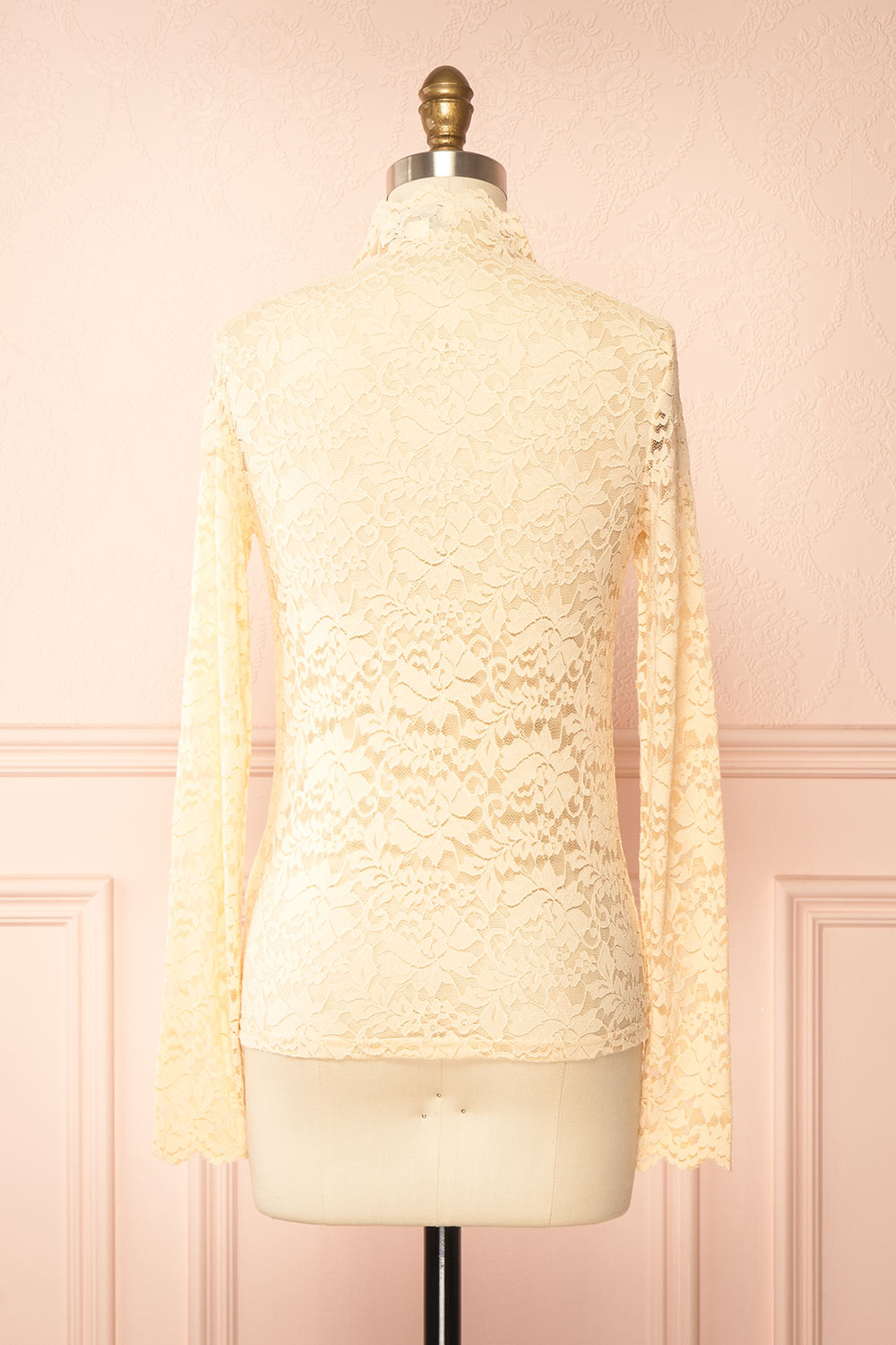 Sarida Beige Sheer Fitted Lace Top | Boutique 1861 back view
