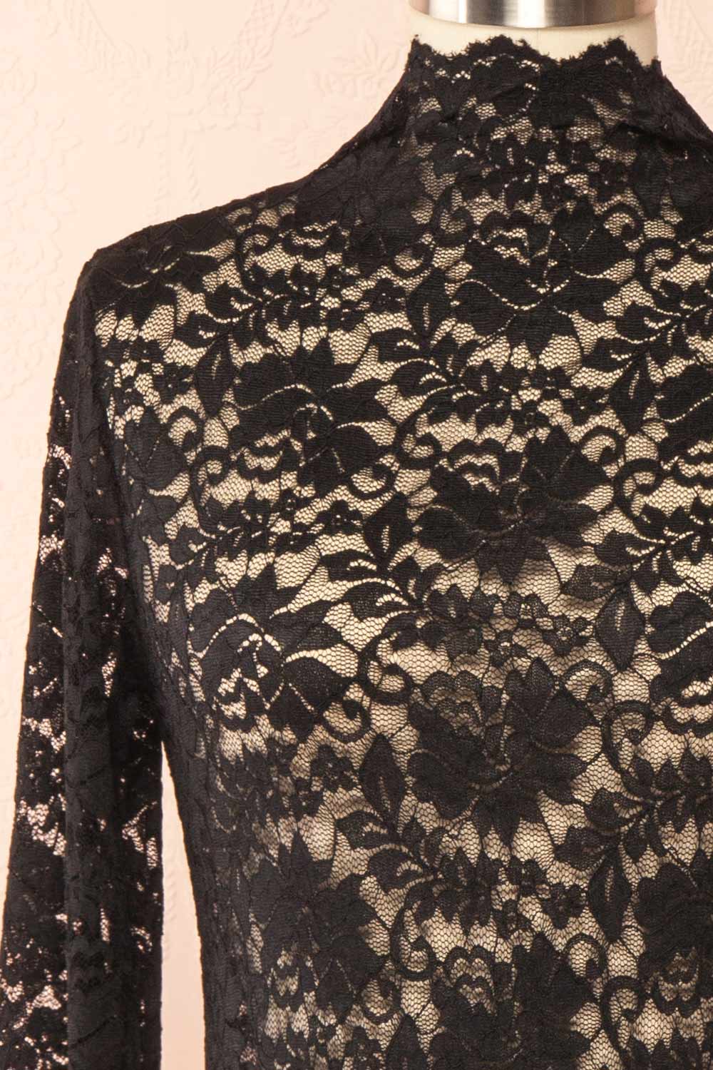 Sarida Black Sheer Fitted Lace Top | Boutique 1861 front