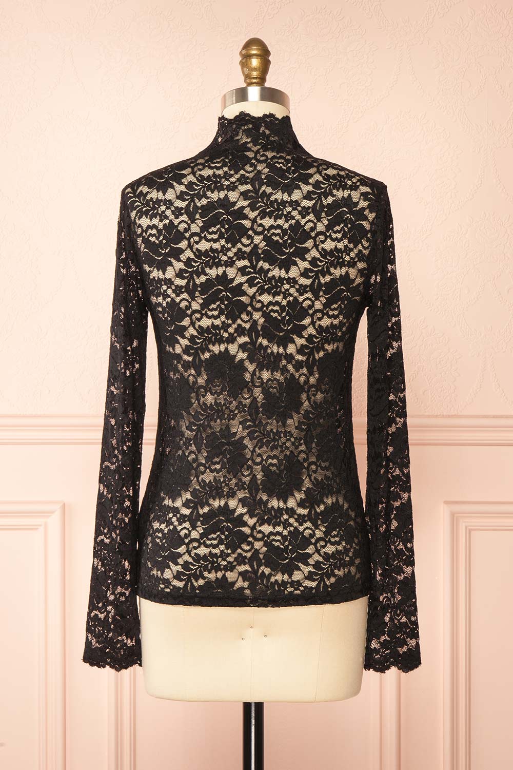 Sarida Black Sheer Fitted Lace Top | Boutique 1861 back view