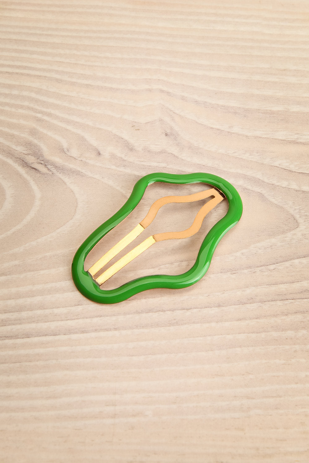 Satelitte Green Abstract Shaped Hair Clip | La petite garçonne front view