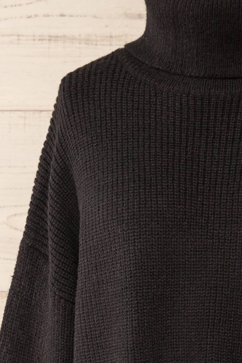 Sauzon Black Oversized Turtleneck Sweater with Fringes | La petite garçonne front