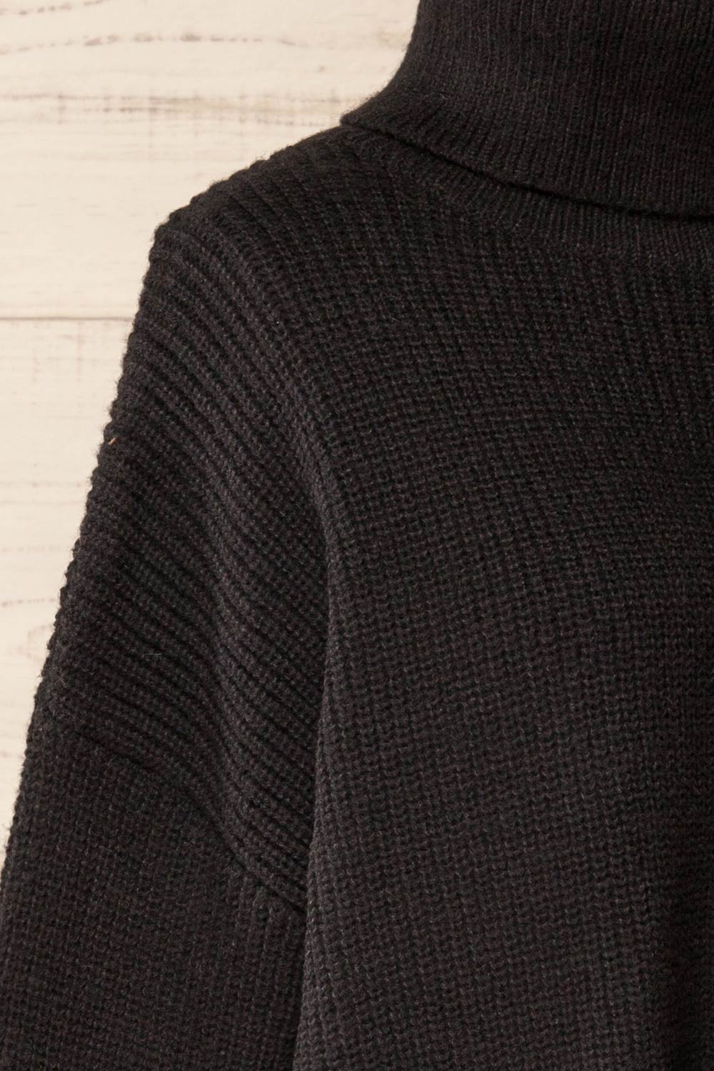 Sauzon Black Oversized Turtleneck Sweater with Fringes | La petite garçonne side