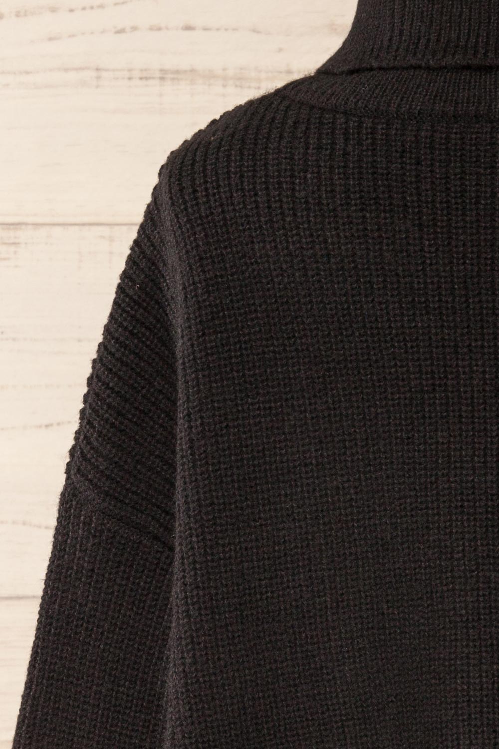 Sauzon Black Oversized Turtleneck Sweater with Fringes | La petite garçonne back