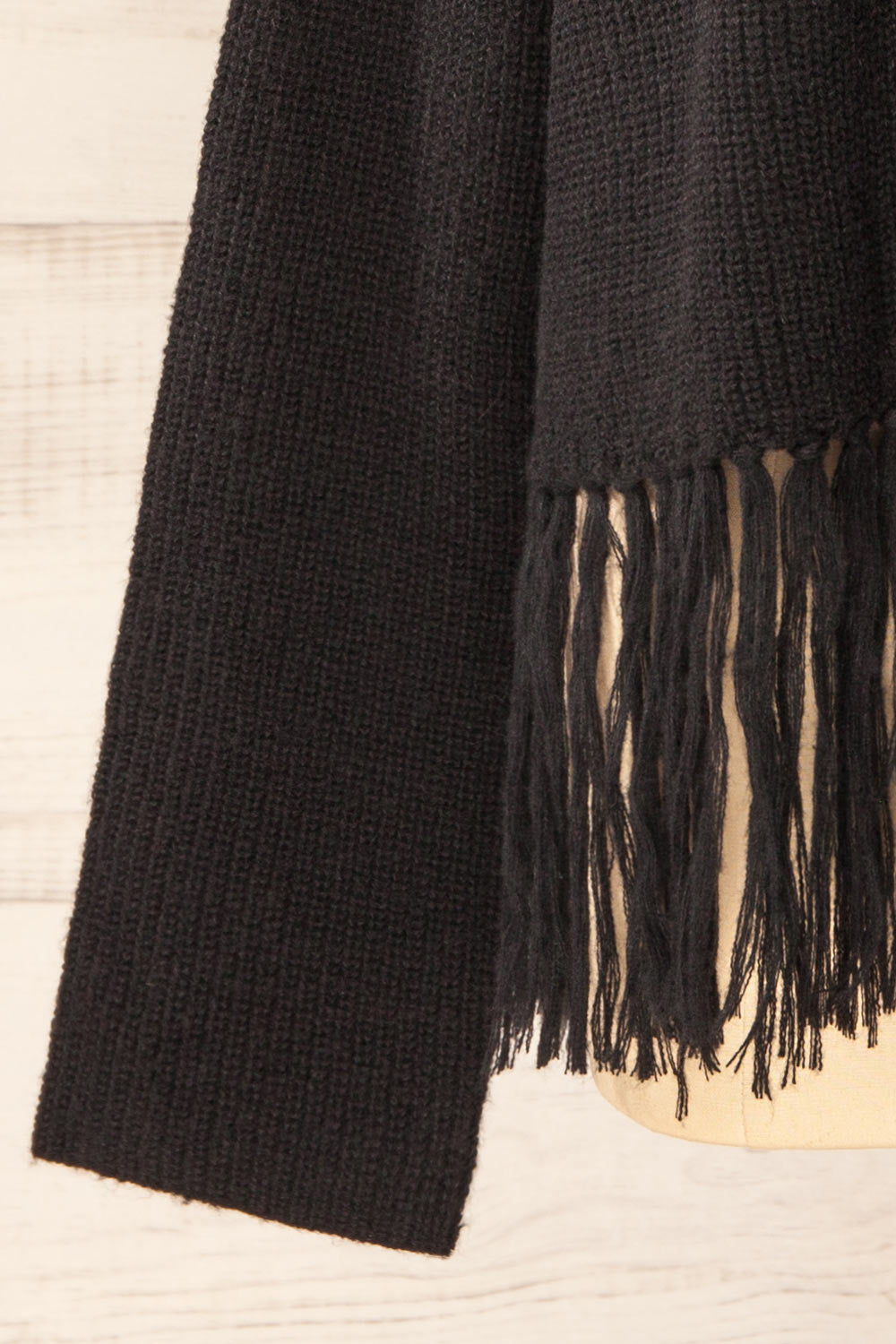 Sauzon Black Oversized Turtleneck Sweater with Fringes | La petite garçonne sleeve