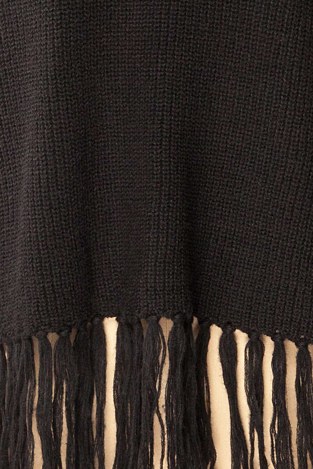 Sauzon Black Oversized Turtleneck Sweater with Fringes | La petite garçonne fabric