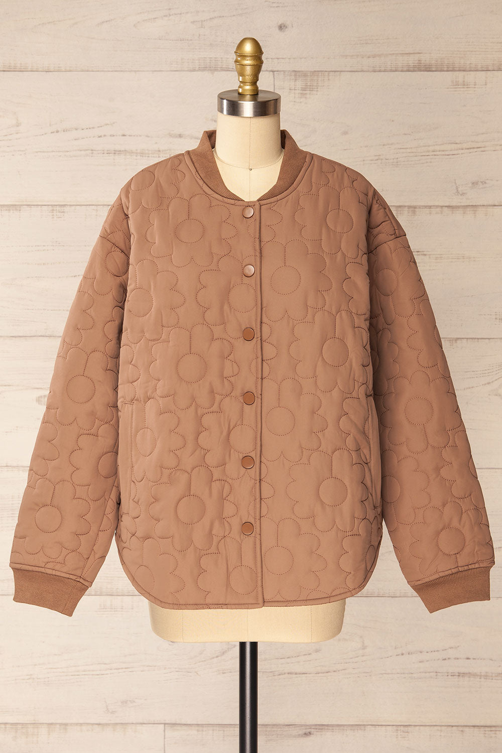 Saverne Floral Quilted Taupe Jacket | La petite garçonne front view