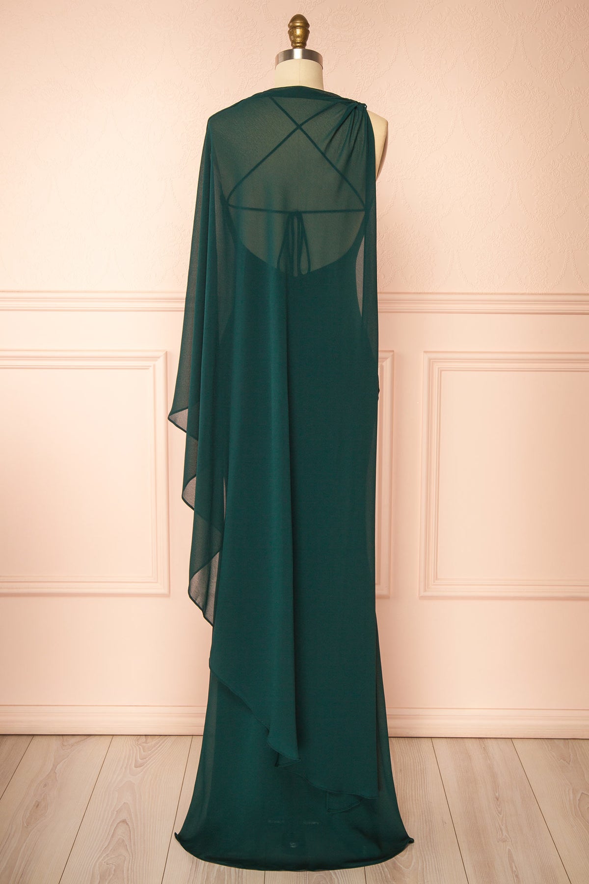 Sawako Green | Maxi Dress with Asymmetrical Cape