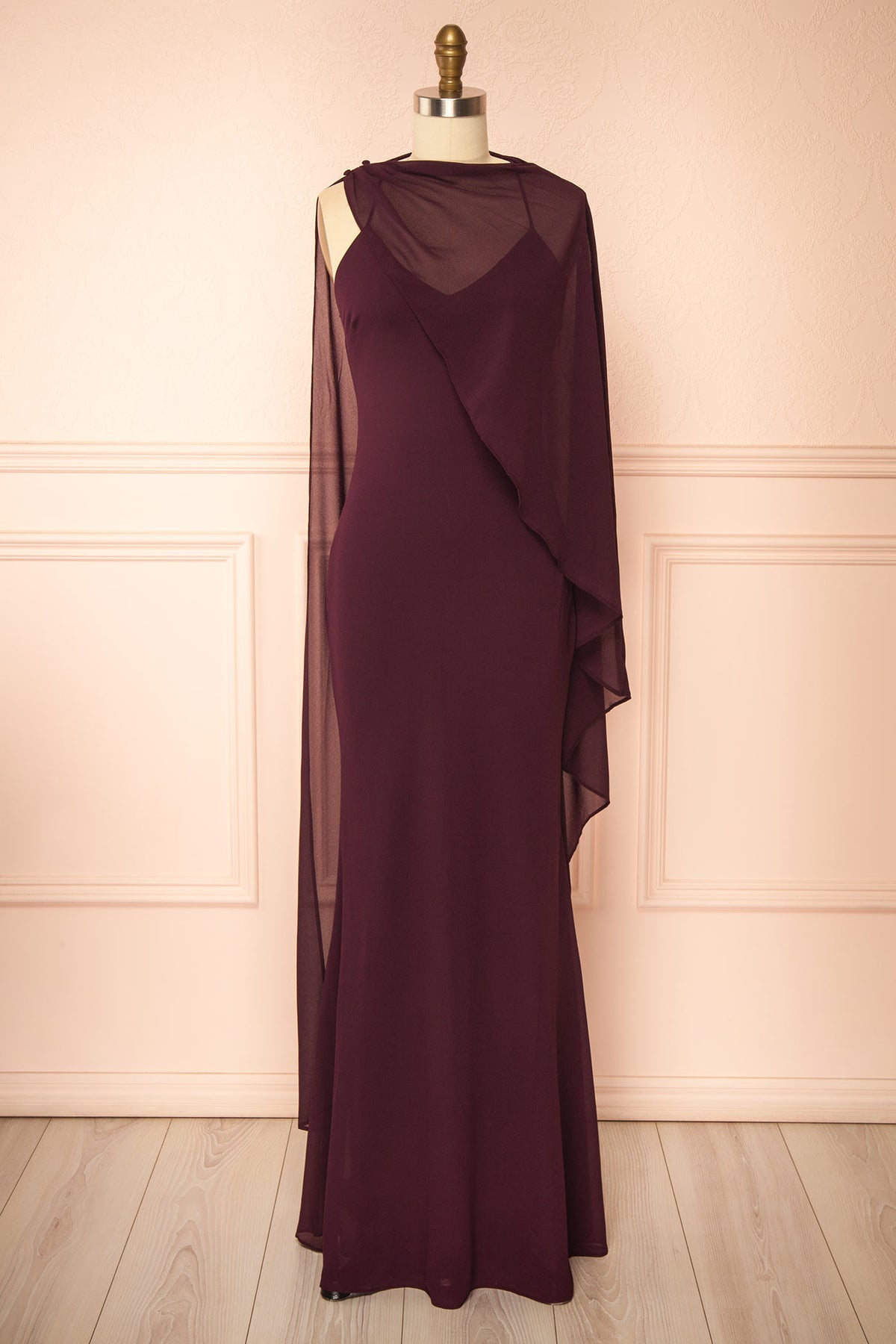 Sawako Violet | Robe Maxi à Cape Asymétrique