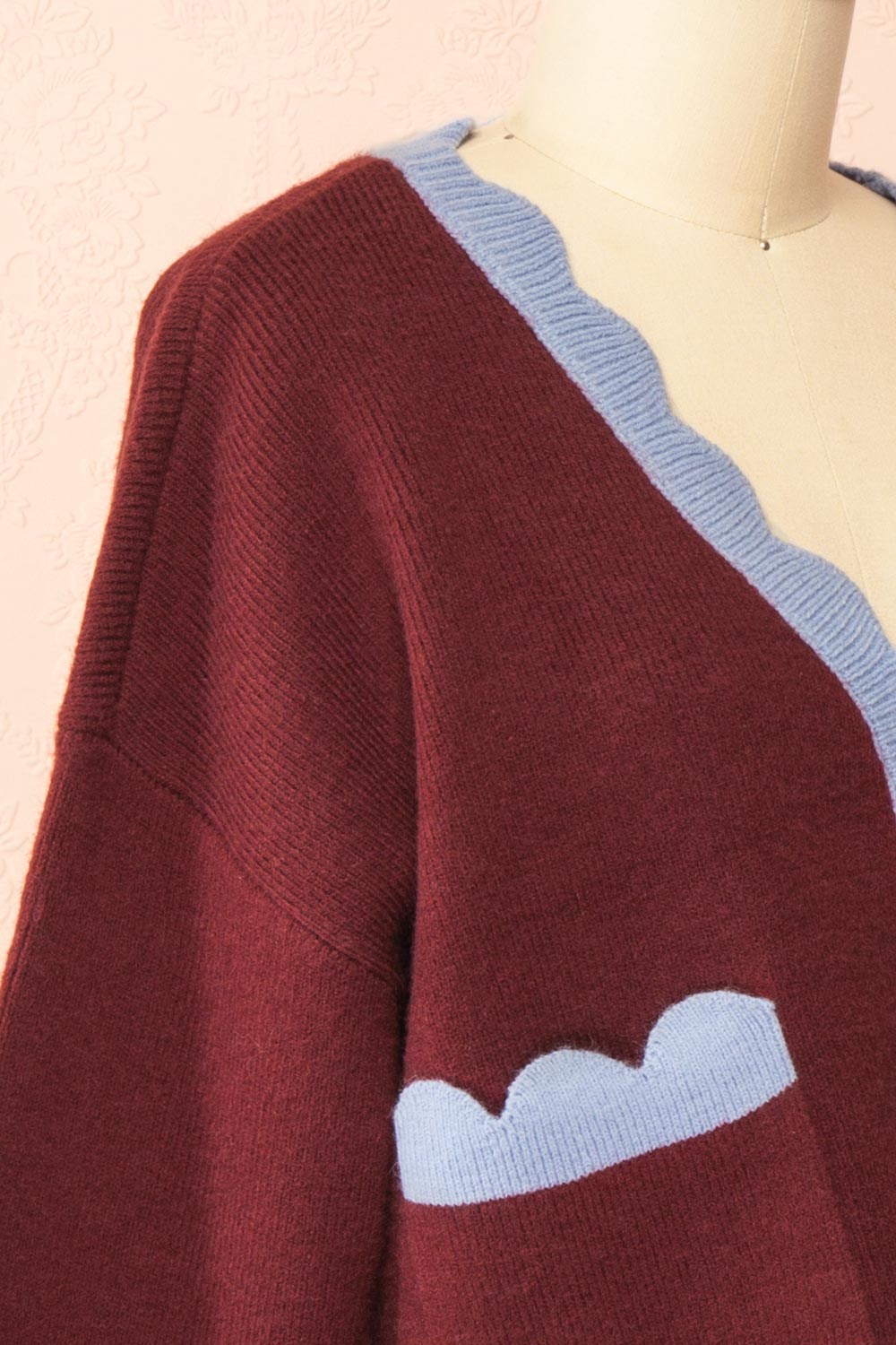 Sayda Burgundy Cropped Cardigan with Scalloped Hem | Boutique 1861 side