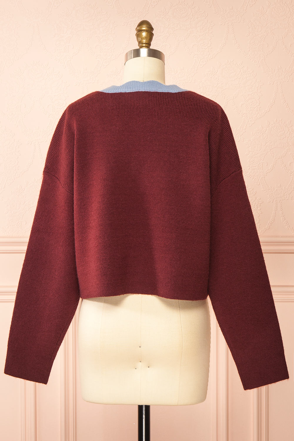 Sayda Burgundy Cropped Cardigan with Scalloped Hem | Boutique 1861 back view