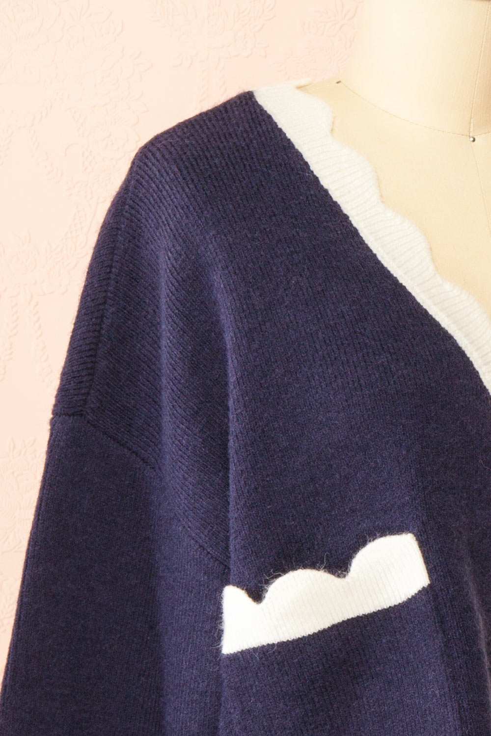 Sayda Navy Cropped Cardigan with Scalloped Hem | Boutique 1861 side