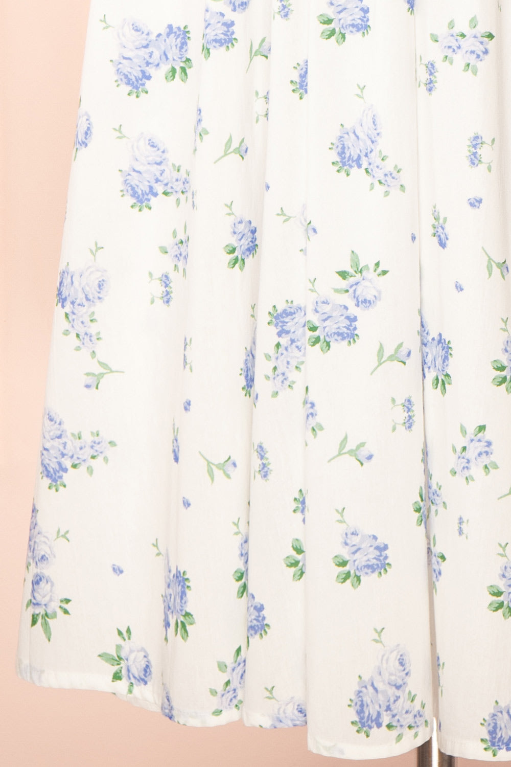 Sayonelle Short White A-line Dress w/ Blue Floral Motif | Boutique 1861 bottom