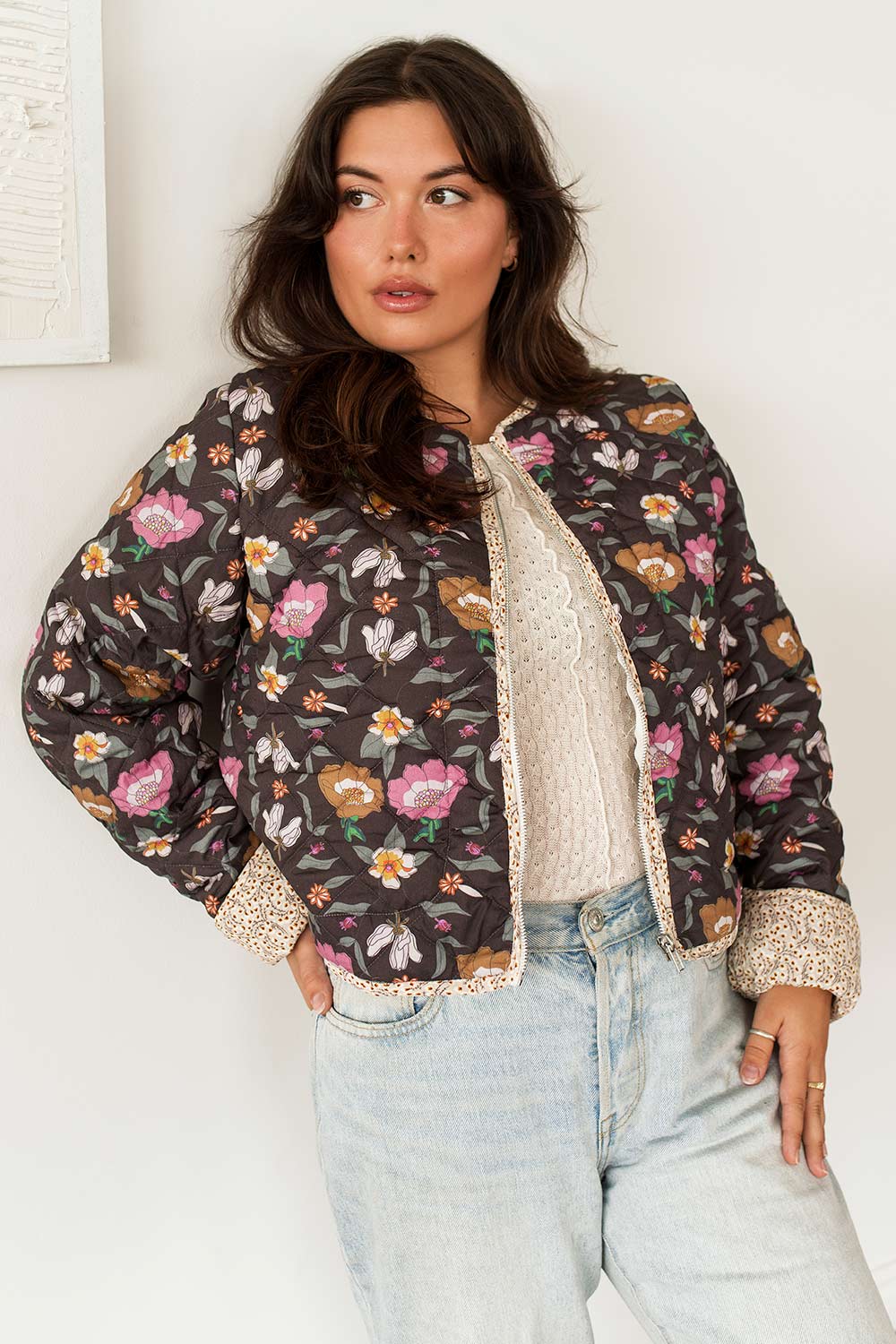 Dailystory Scarlette Quilted Floral Jacket | La petite garçonne on model