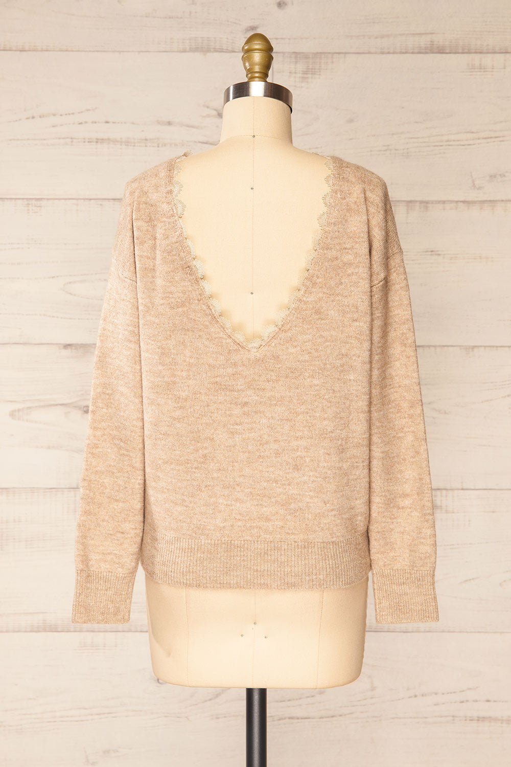 Scopello Beige Soft Knit Sweater w/ Open Back | La petite garçonne back view