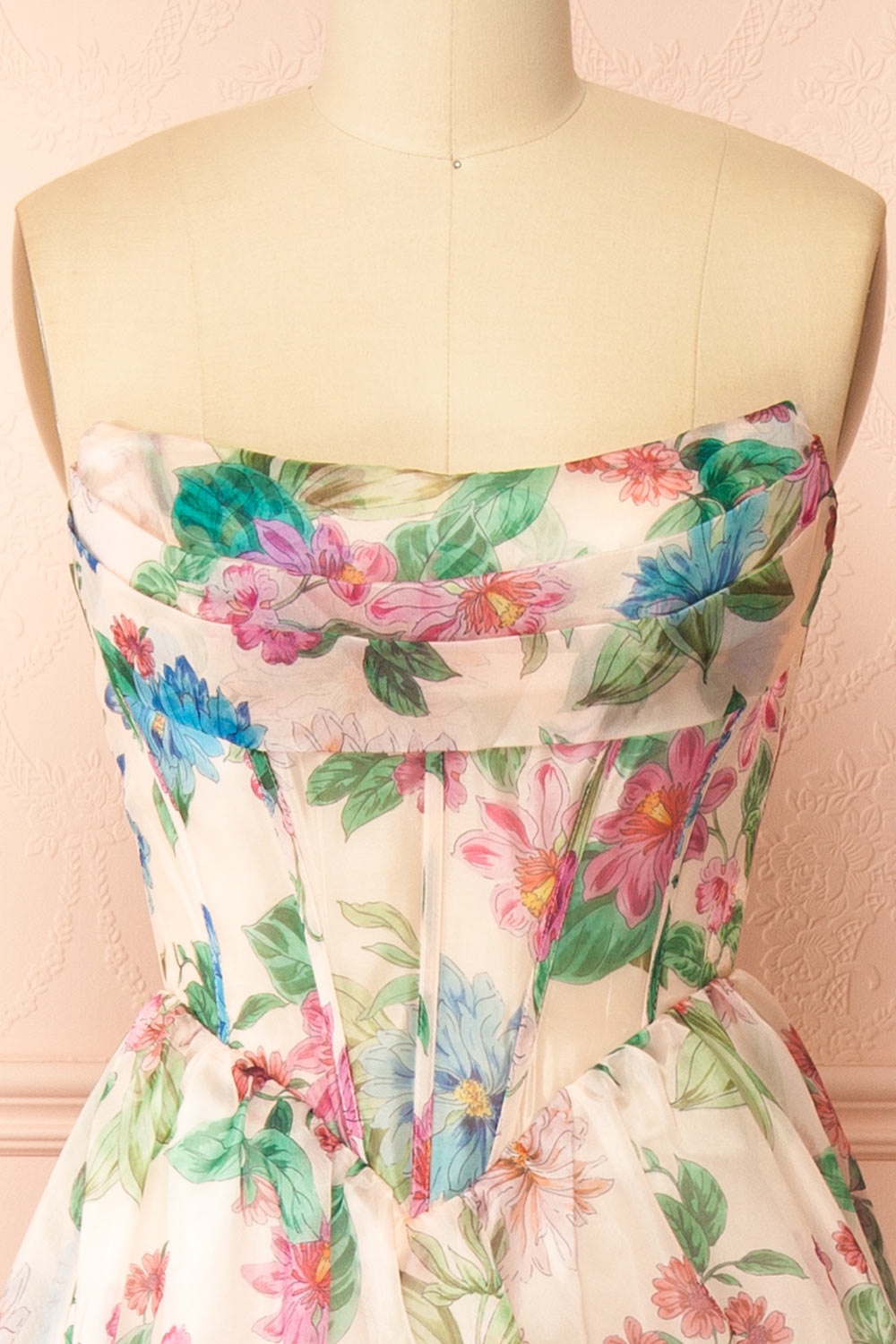 Scottie | Robe Corset Maxi Fleurie avec Bustier Drapé