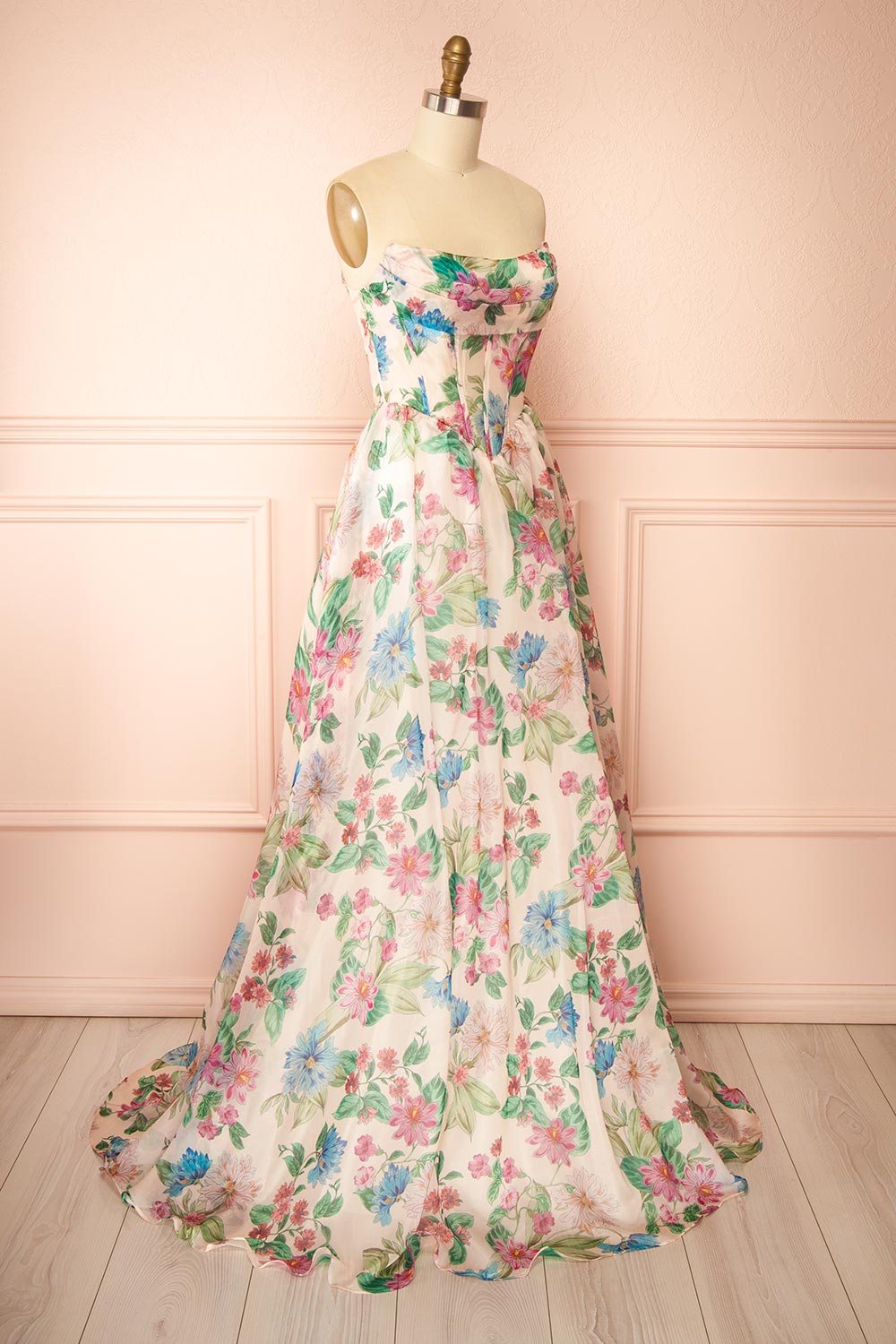 Scottie | Robe Corset Maxi Fleurie avec Bustier Drapé