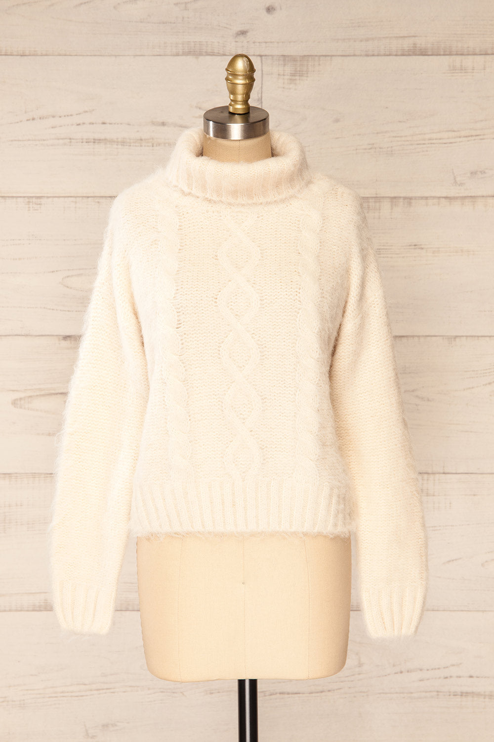 Seattle Ivory Fuzzy Knit Turtleneck Sweater | La petite garçonne front view