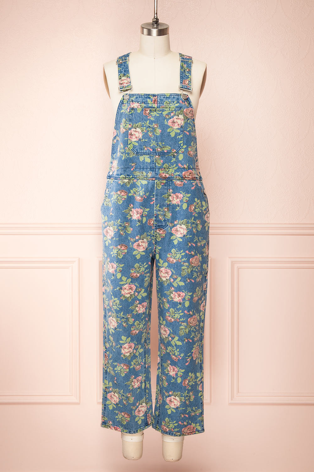 Seba Rose Pattern Denim Overalls | Boutique 1861 front view