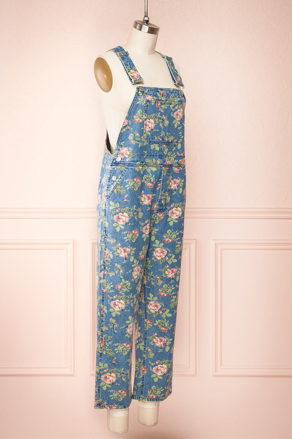 Seba Rose Pattern Denim Overalls | Boutique 1861 side view