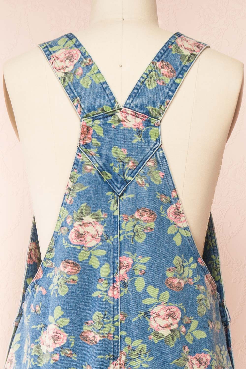 Seba Rose Pattern Denim Overalls | Boutique 1861 back close-up