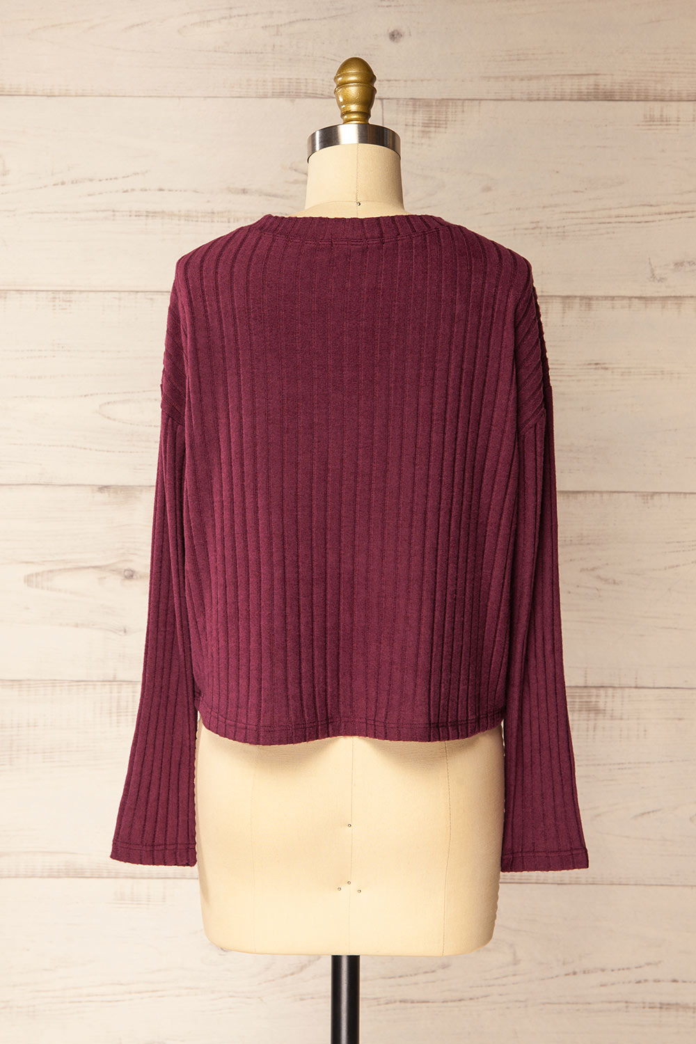 Sefra Soft Ribbed Knit Burgundy Cardigan | La petite garçonne back view