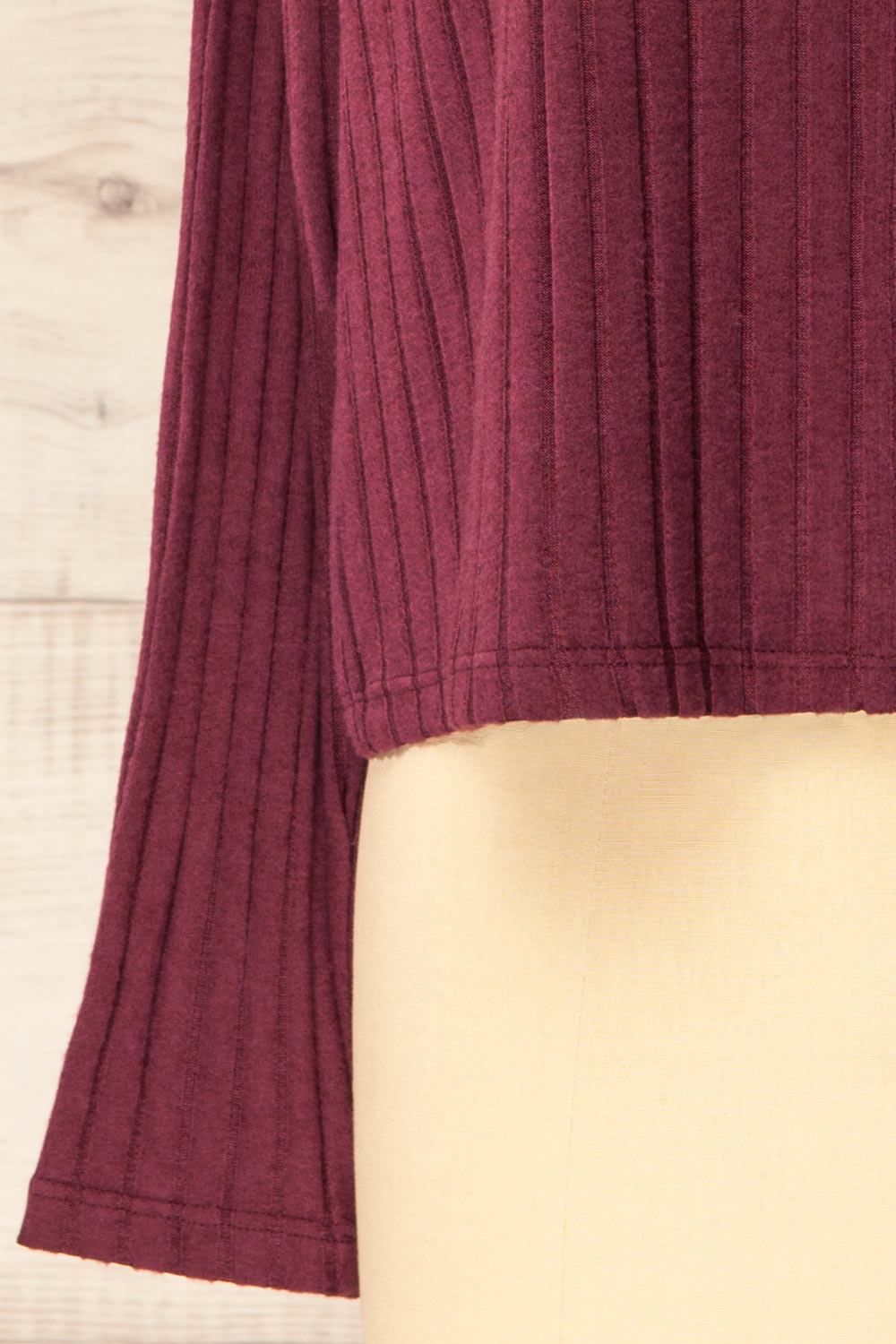 Sefra Soft Ribbed Knit Burgundy Cardigan | La petite garçonne sleeve