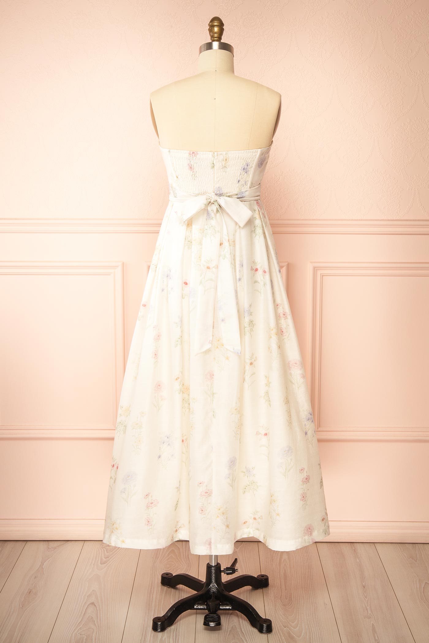 Sekari | Ivory Strapless Floral Maxi Dress with Tie Back