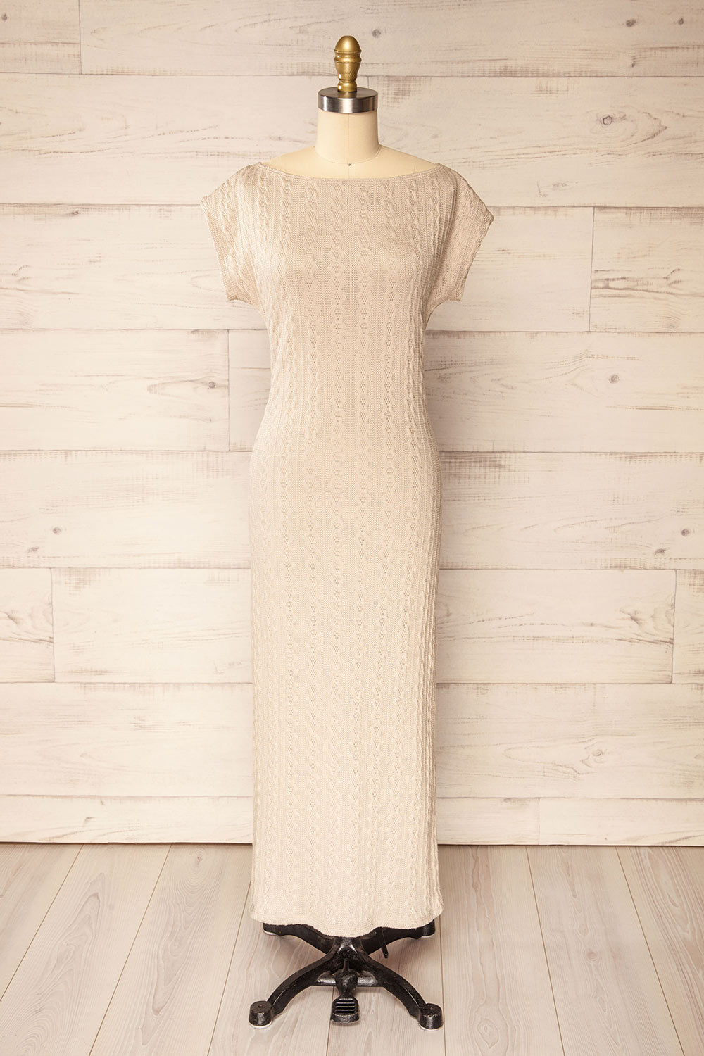 Selana Beige Knit Maxi Dress w/ Back Slit | La petite garçonne front view