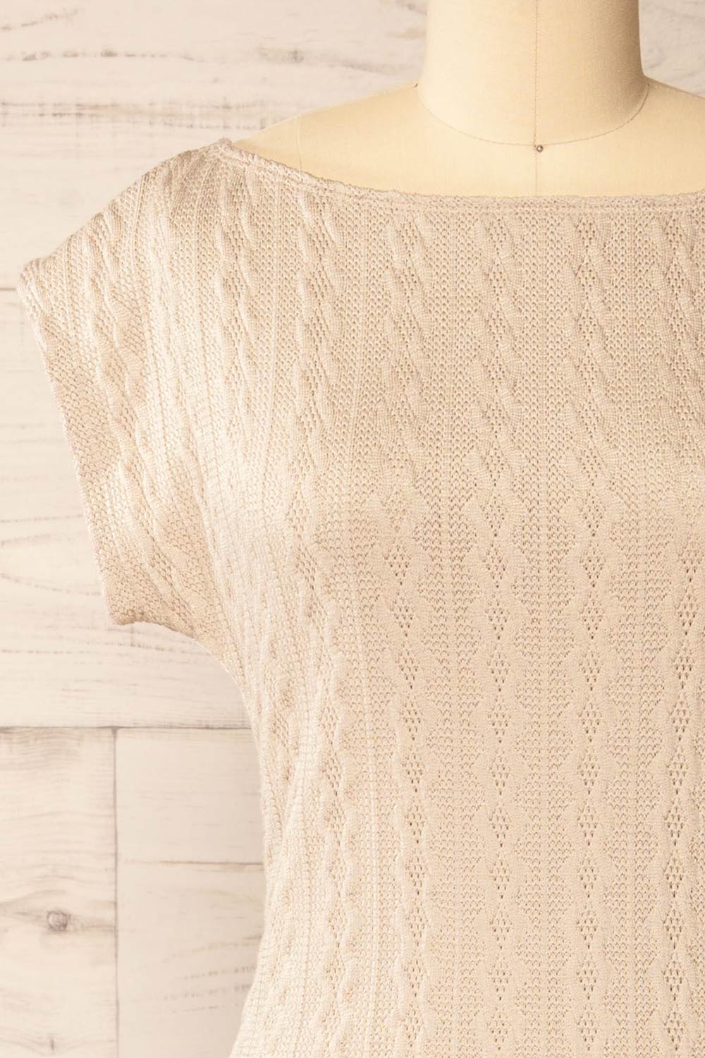 Selana Beige Knit Maxi Dress w/ Back Slit | La petite garçonne front close-up