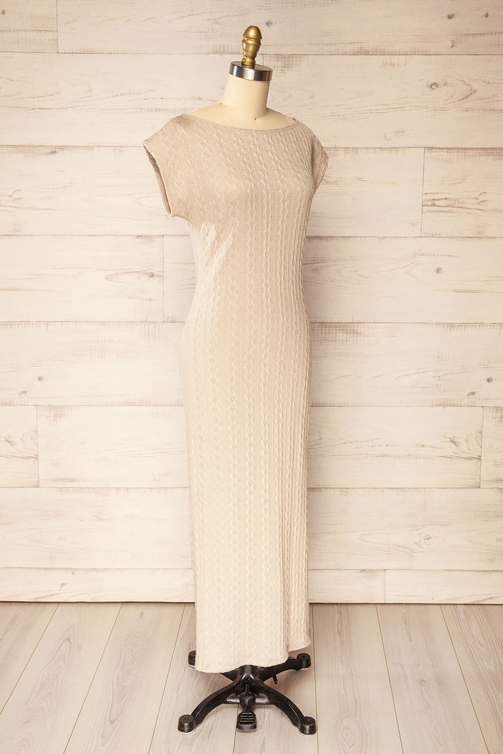 Selana Beige Knit Maxi Dress w/ Back Slit | La petite garçonne side view