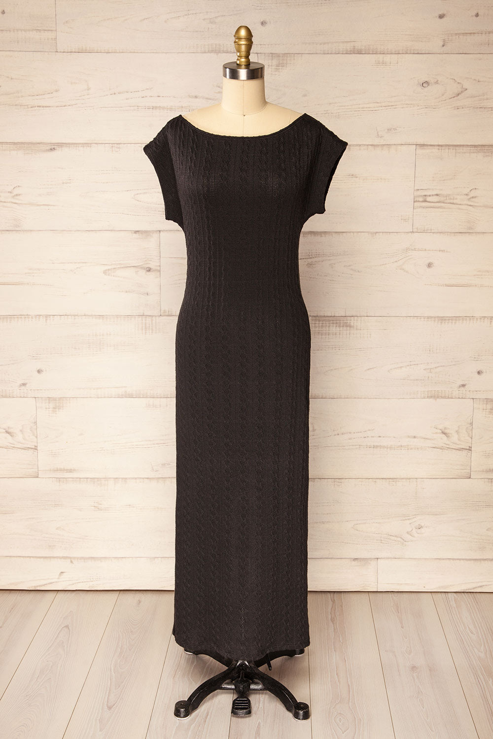 Selana Black Knit Maxi Dress w/ Back Slit | La petite garçonne front view