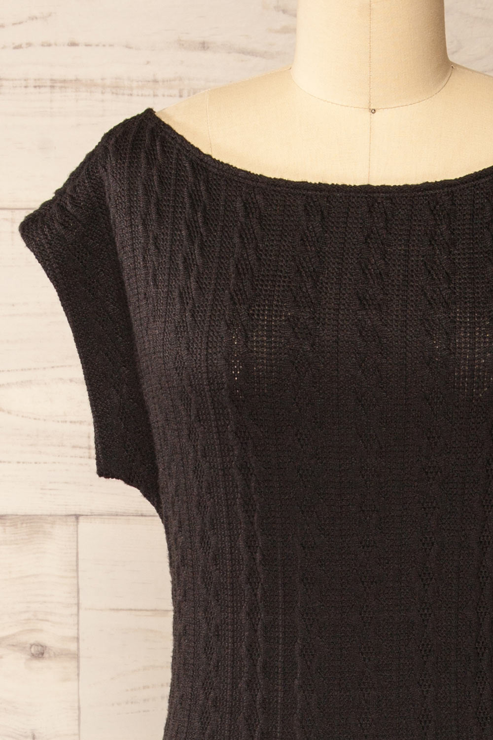 Selana Black Knit Maxi Dress w/ Back Slit | La petite garçonne front close-up