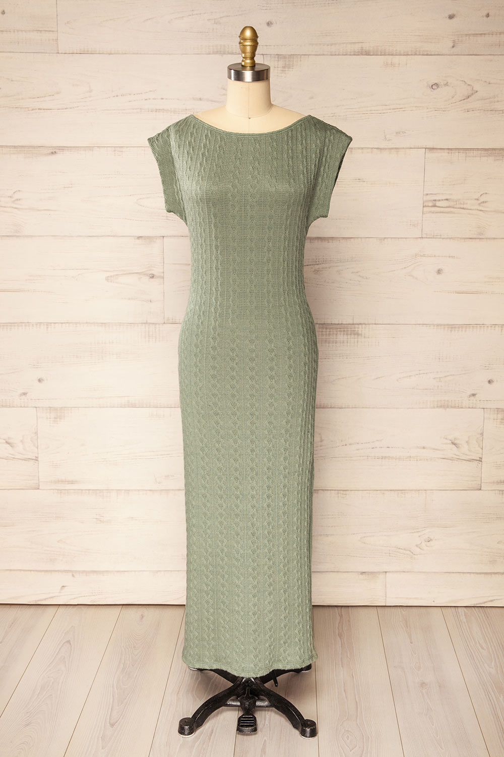 Selana Sage Knit Maxi Dress w/ Back Slit | La petite garçonne front view