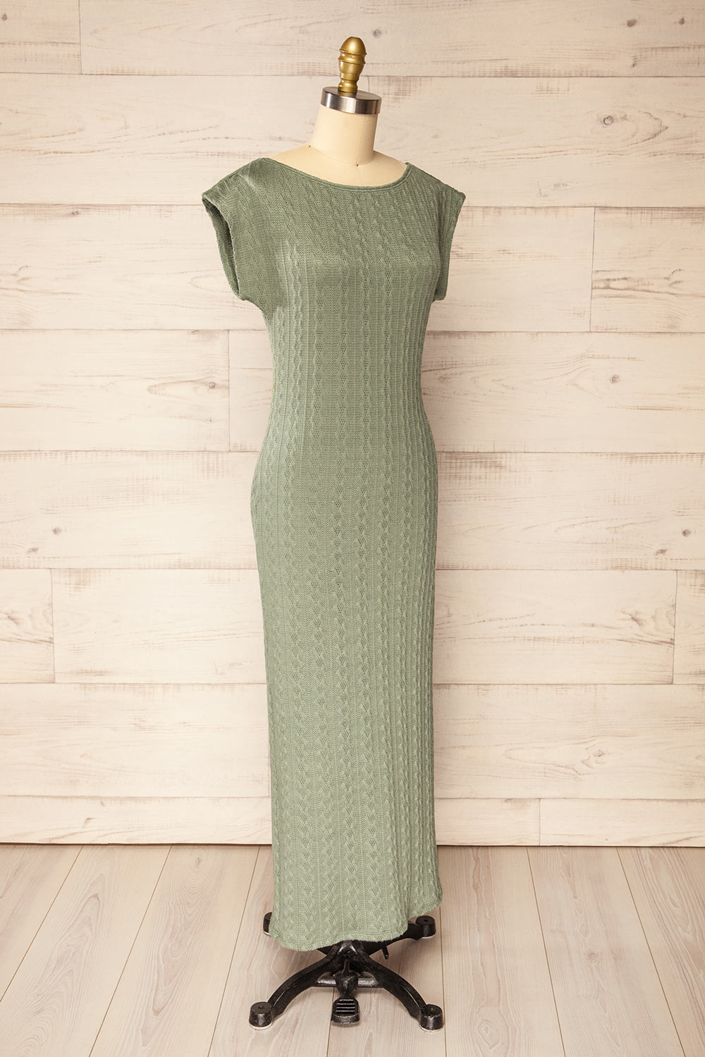 Selana Sage Knit Maxi Dress w/ Back Slit | La petite garçonne side view